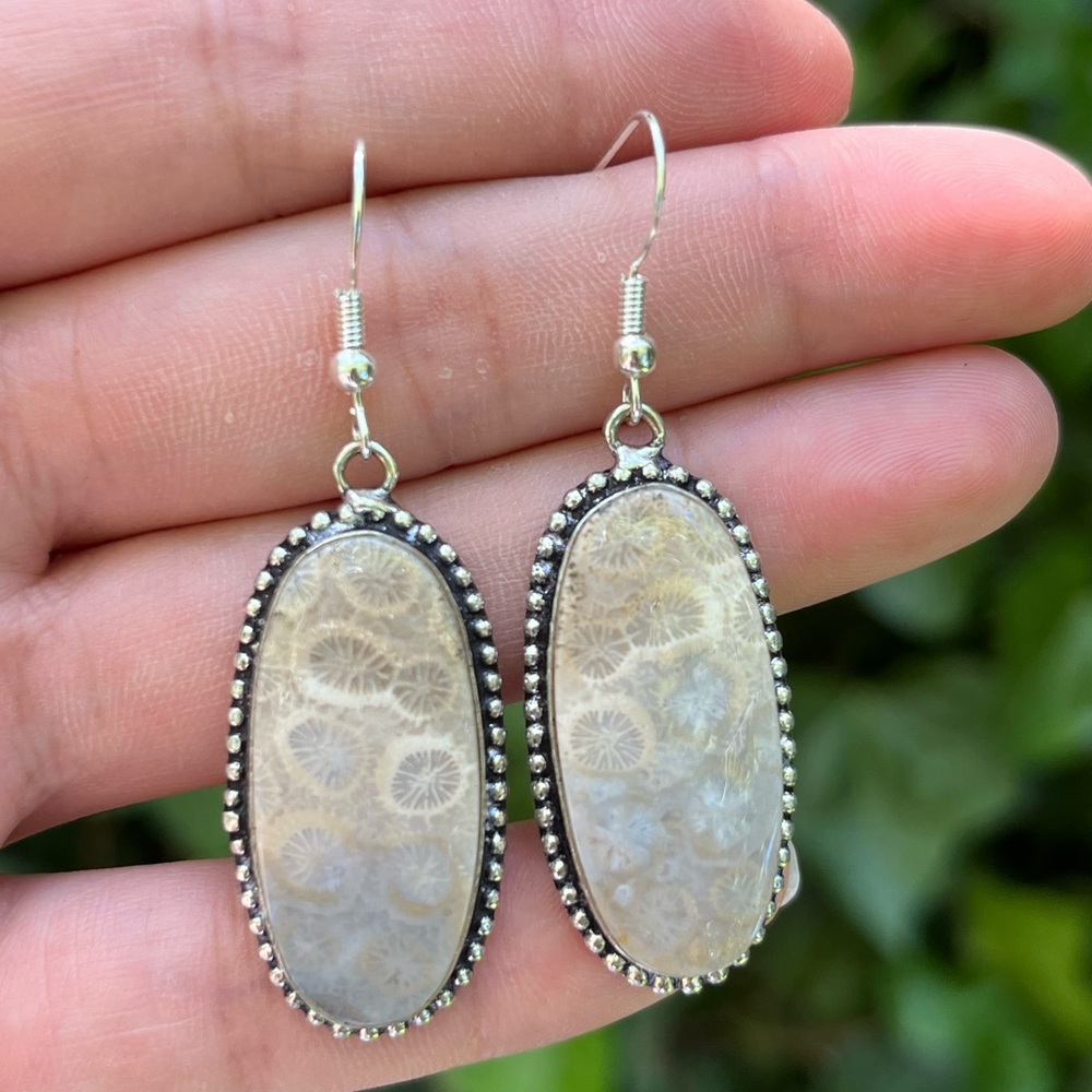 925โ silver plated coral jade drop earrings
